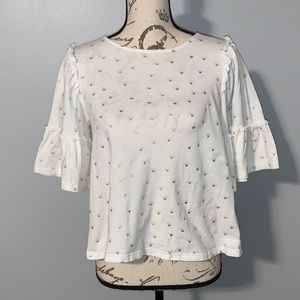 Altar’d State ruffle white polka dot keyhole top